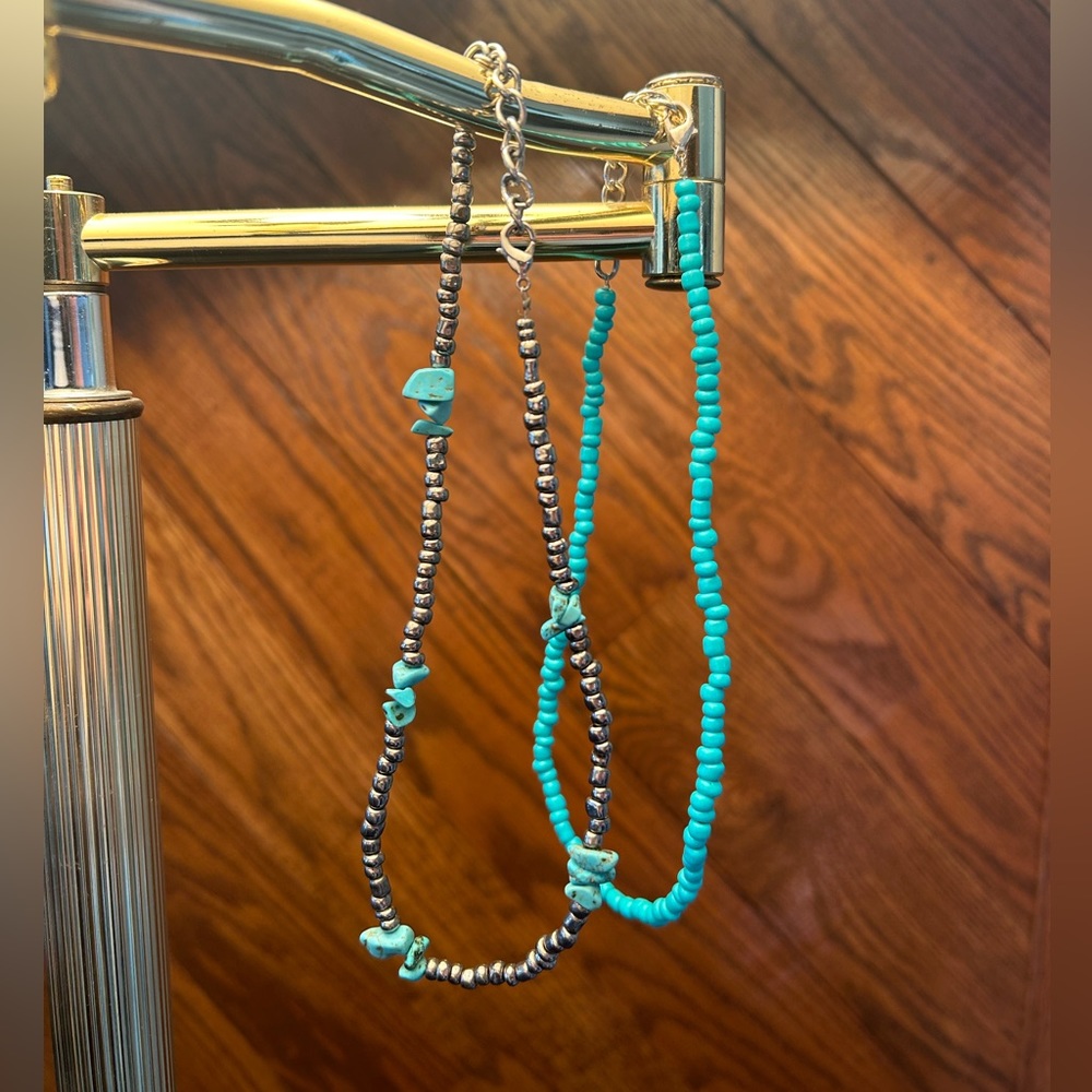 Faux Turquoise and Silver Choker Necklaces